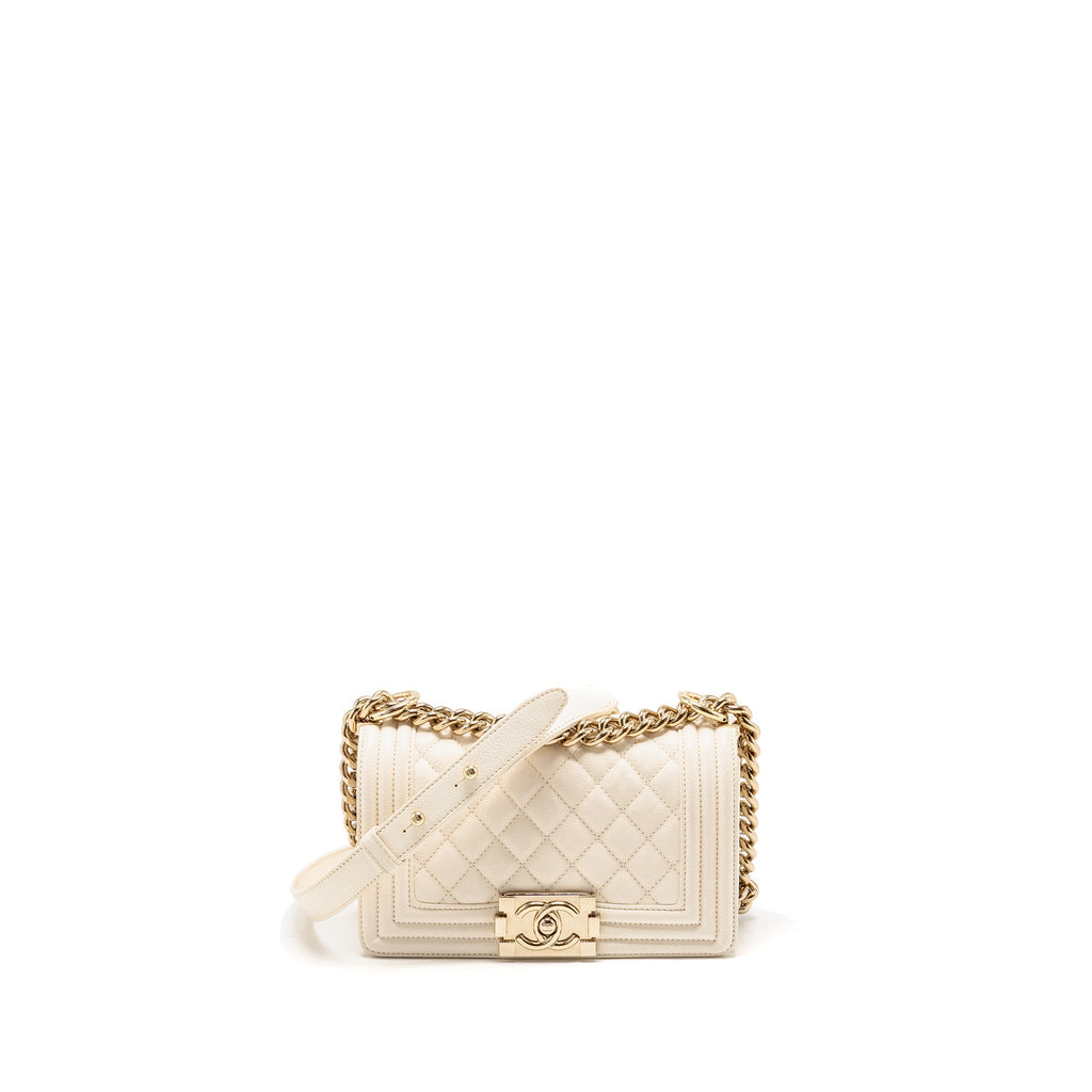 CHANEL SMALL BOY BAG CAVIAR WHITE LGHW