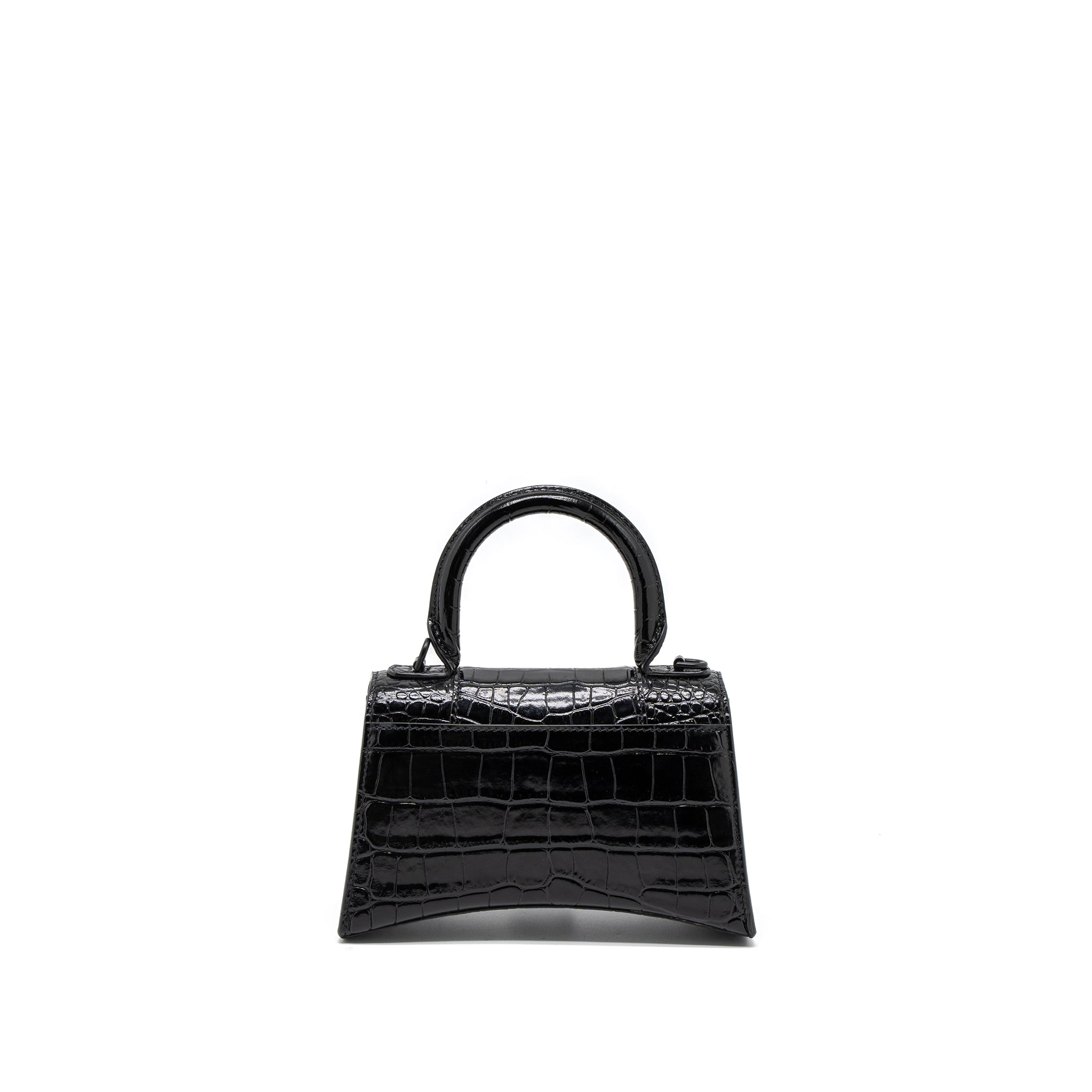 BALENCIAGA HOURGLASS XS CROC-EMBOSSED CALFSKIN SO BLACK
