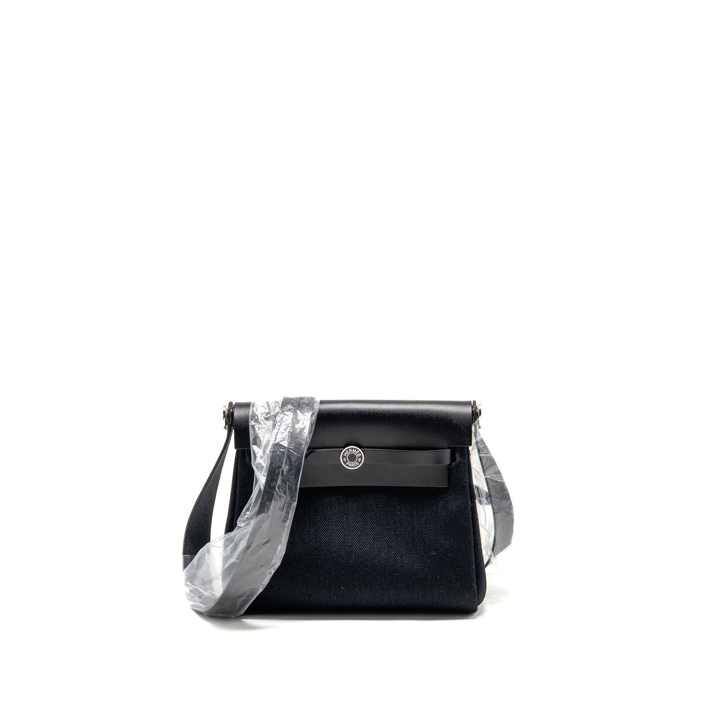 HERMES MINI HERBAG CANVAS / HUNTER LEATHER BLACK SHW
