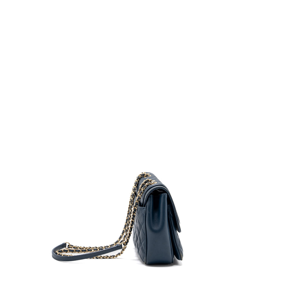 CHANEL QUILTED FLAP CROSSBODY BAG LAMBSKIN DARK BLUE LGHW