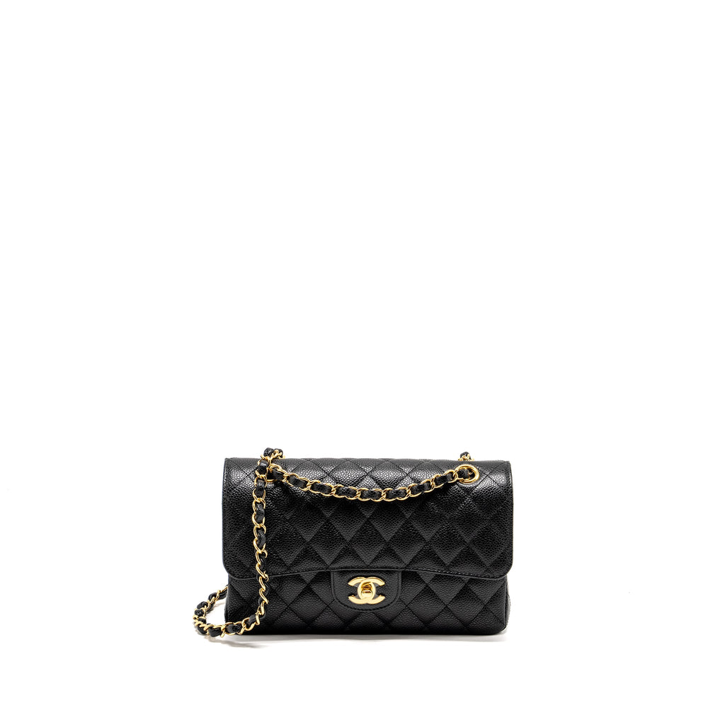 CHANEL SMALL CLASSIC DOUBLE FLAP BAG CAVIAR BLACK GHW (MICROCHIP)