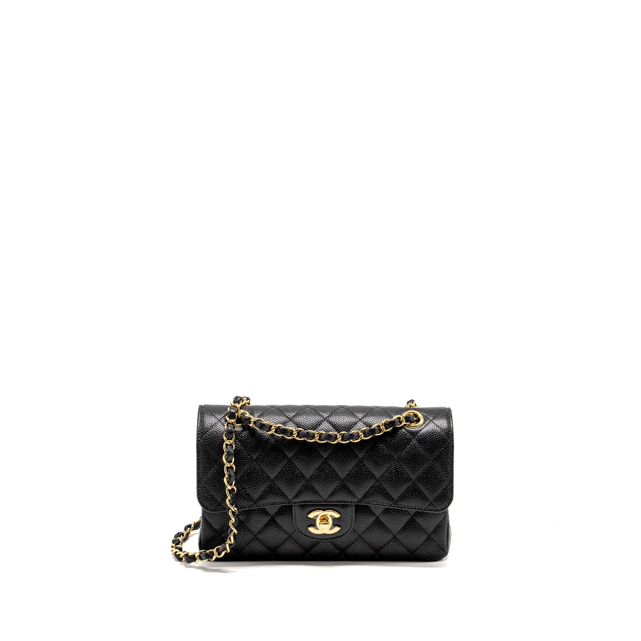 CHANEL SMALL CLASSIC DOUBLE FLAP BAG CAVIAR BLACK GHW (MICROCHIP)