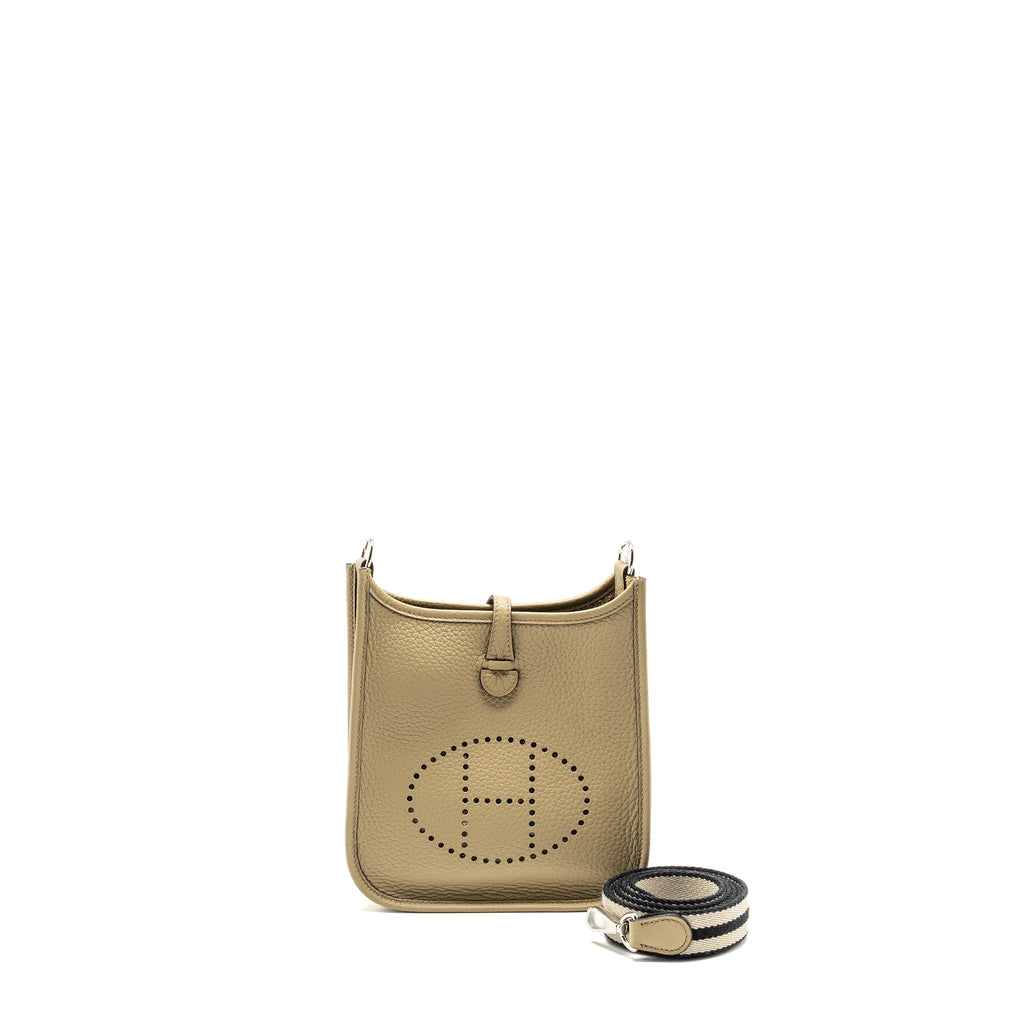 HERMES MINI EVELYNE CLEMENCE BEIGE MARFA WITH MULTICOLOUR STRAP SHW