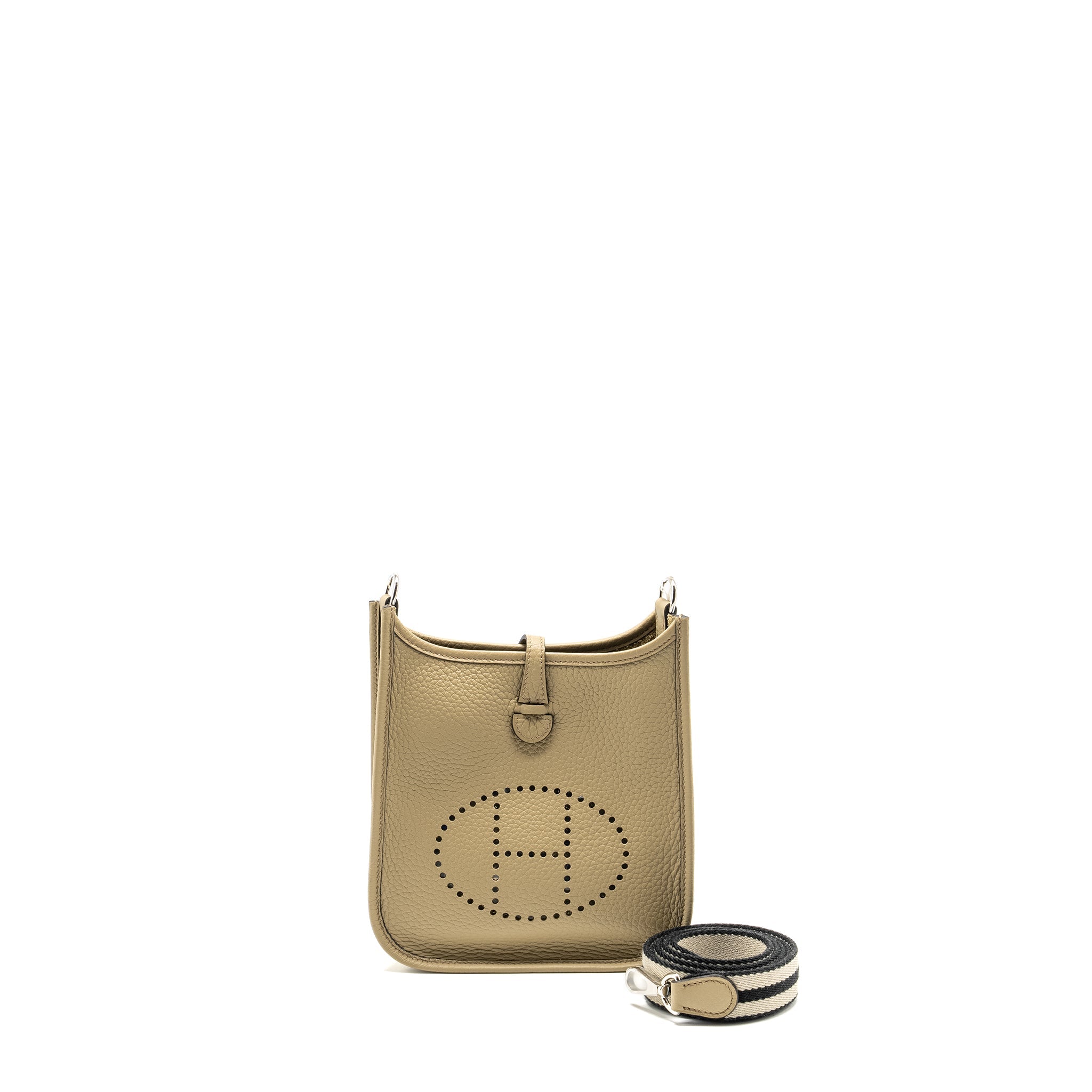 HERMES MINI EVELYNE CLEMENCE BEIGE MARFA WITH MULTICOLOUR STRAP SHW