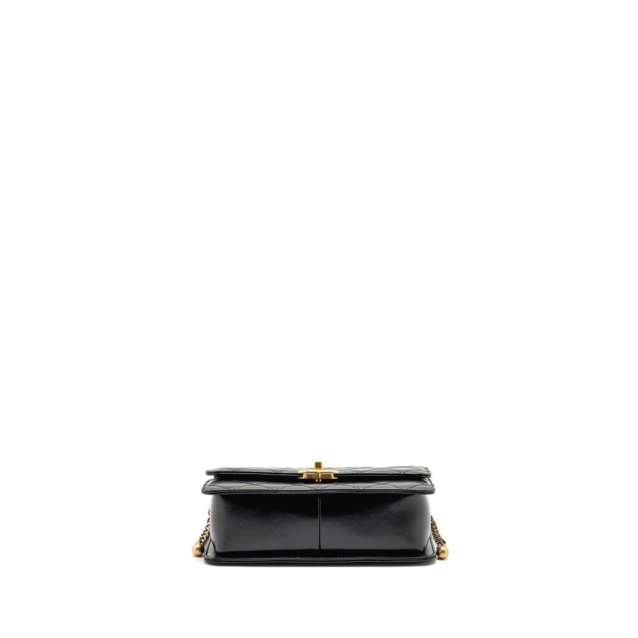 CHANEL GOLD CRUSH FLAP BAG CALFSKIN BLACK GHW (MICROCHIP)