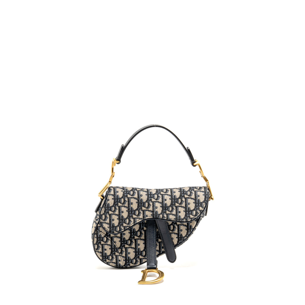 DIOR MINI SADDLE BAG BLUE OBLIQUE JACQUARD CANVAS GHW
