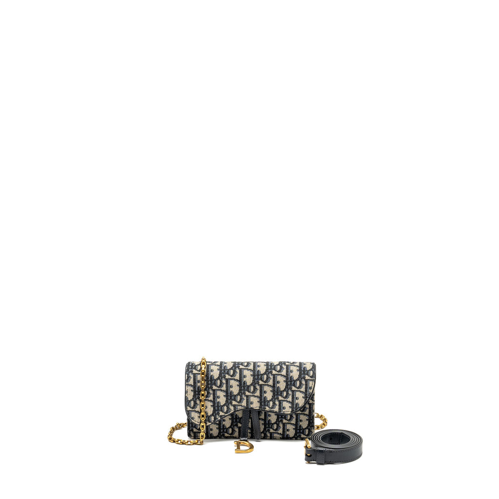 DIOR SADDLE BELT POUCH OBLIQUE JACQUARD CANVAS BLUE GHW
