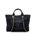 CHANEL DEAUVILLE TOTE BAG CANVAS/CALFSKIN BLACK LGHW (MICROCHIP)