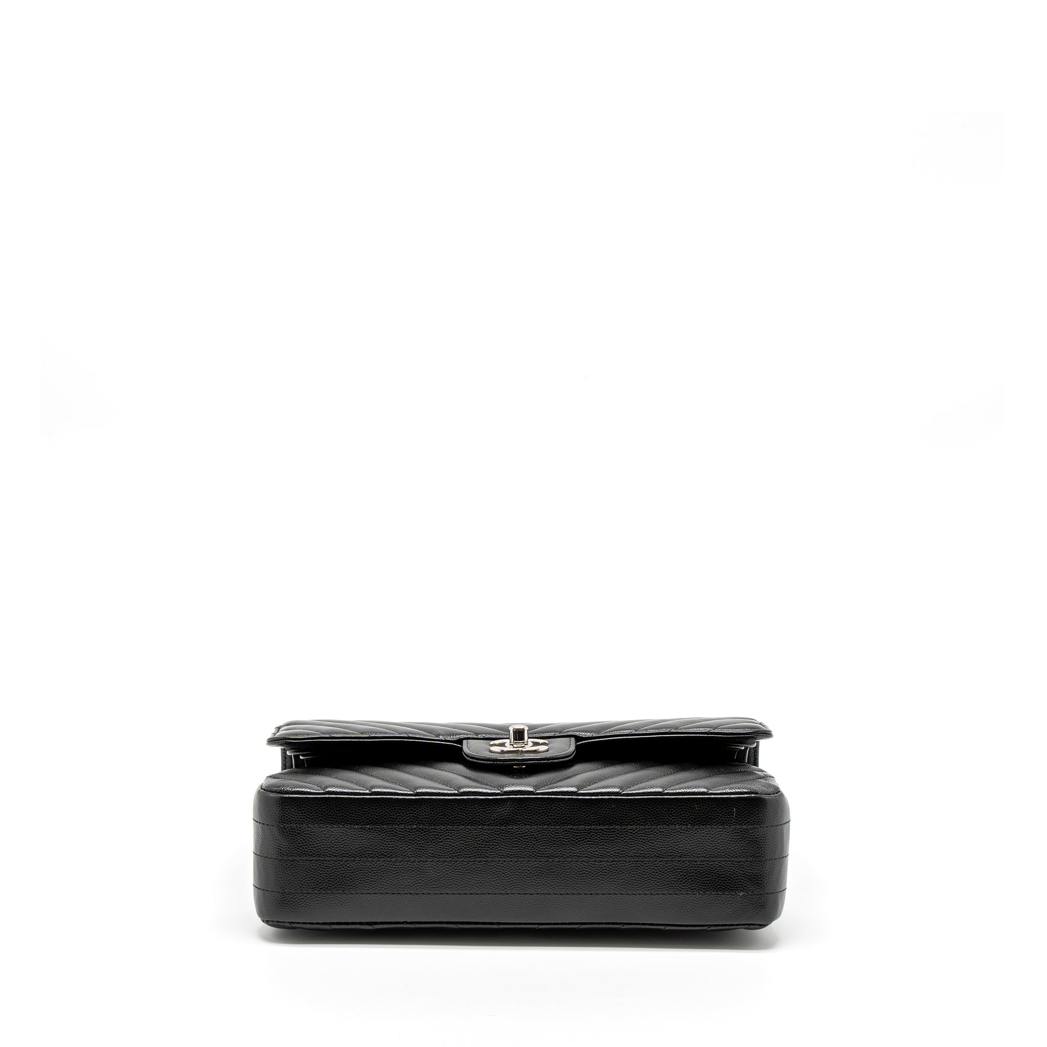 CHANEL MEDIUM CLASSIC DOUBLE FLAP BAG CHEVRON CAVIAR BLACK SHW