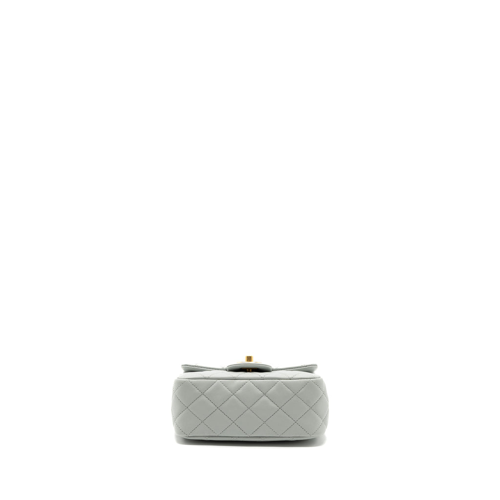 CHANEL 23C PEARL CRUSH MINI SQUARE FLAP BAG LAMBSKIN GREY GHW (MICROCHIP)