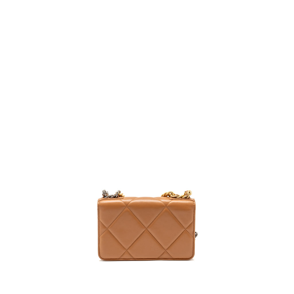 CHANEL 19 WALLET ON CHAIN LAMBSKIN DARK BEIGE MULTICOLOUR HARDWARE (MICROCHIP)