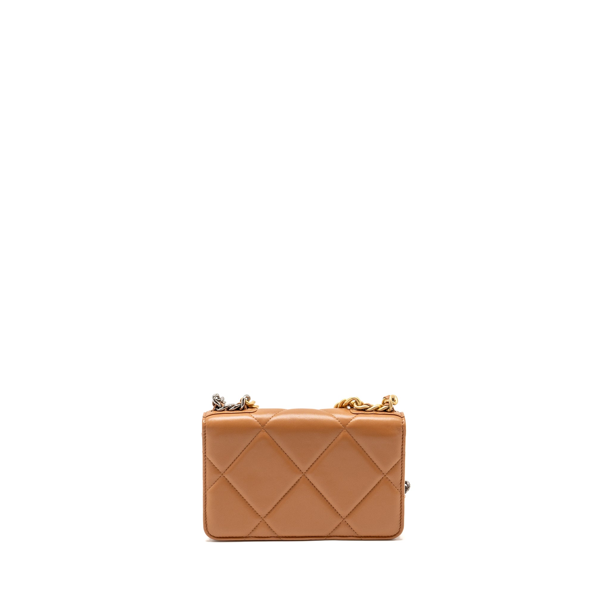 CHANEL 19 WALLET ON CHAIN LAMBSKIN DARK BEIGE MULTICOLOUR HARDWARE (MICROCHIP)