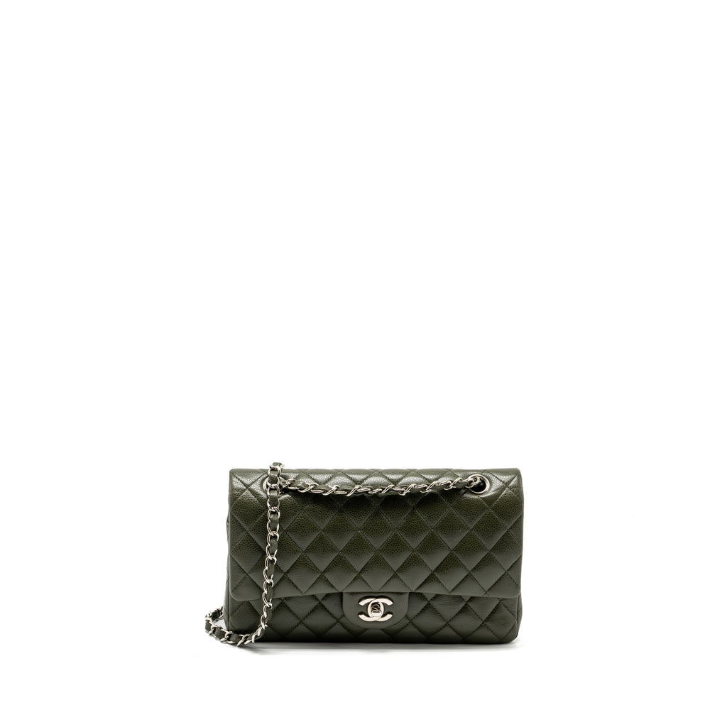 CHANEL MEDIUM CLASSIC DOUBLE FLAP BAG CAVIAR OLIVE GREEN SHW