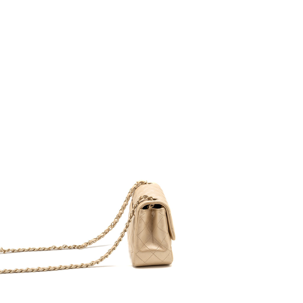 CHANEL MINI SQUARE FLAP BAG LAMBSKIN GOLD GHW