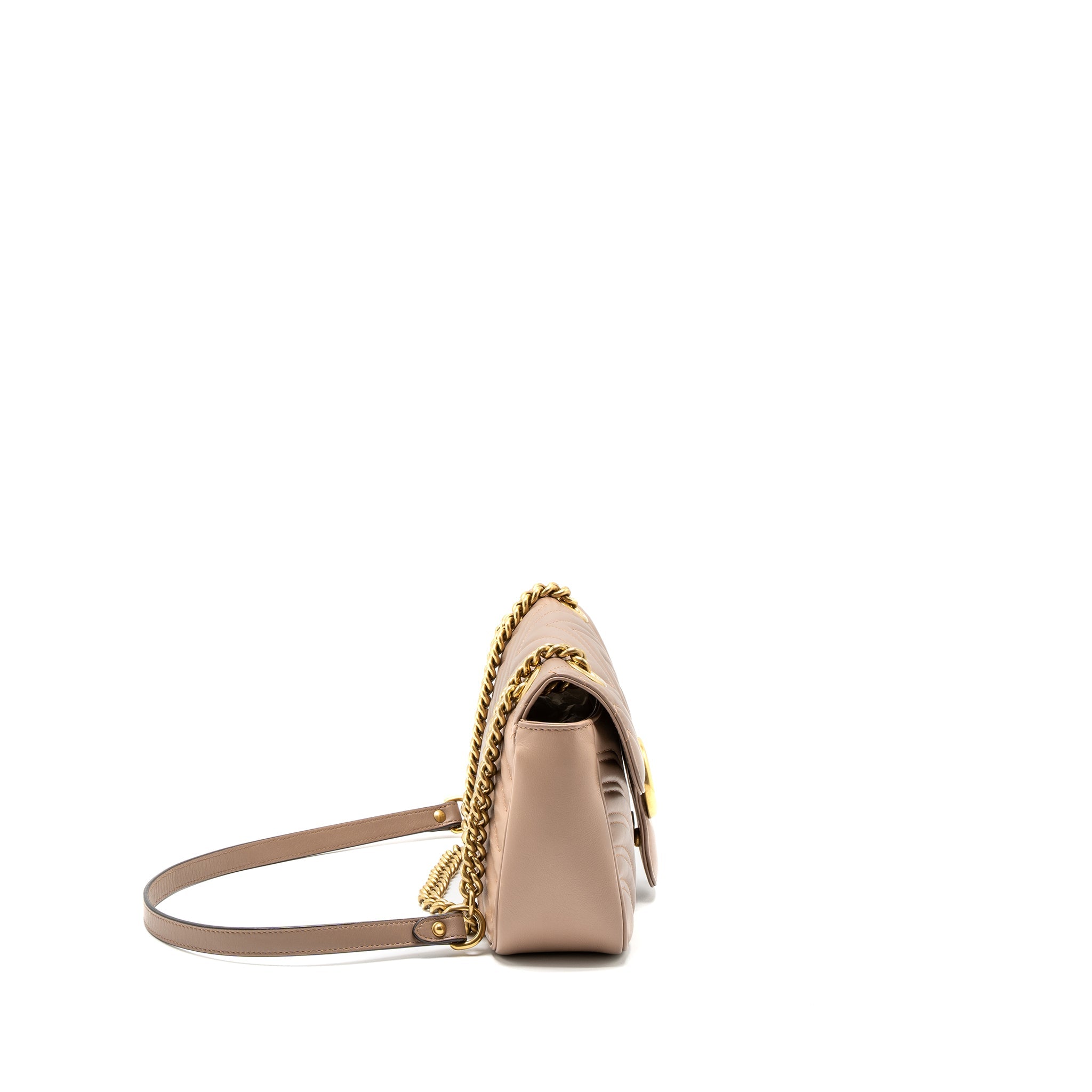 GUCCI SMALL GG MARMONT BAG CALFSKIN BEIGE BRUSHED GHW