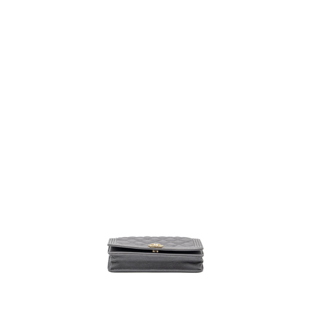 CHANEL BOY WALLET ON CHAIN CAVIAR GREY LGHW