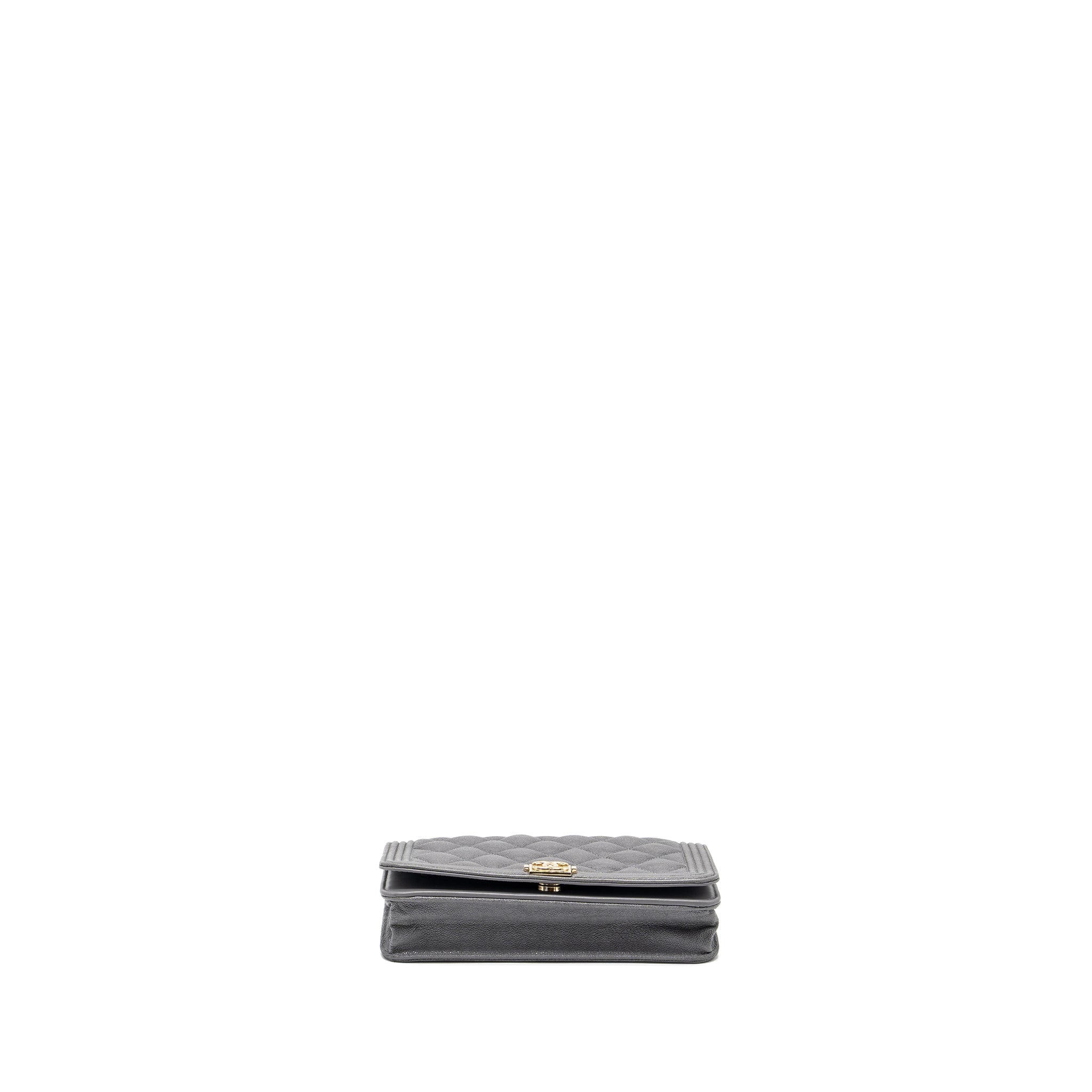 CHANEL BOY WALLET ON CHAIN CAVIAR GREY LGHW