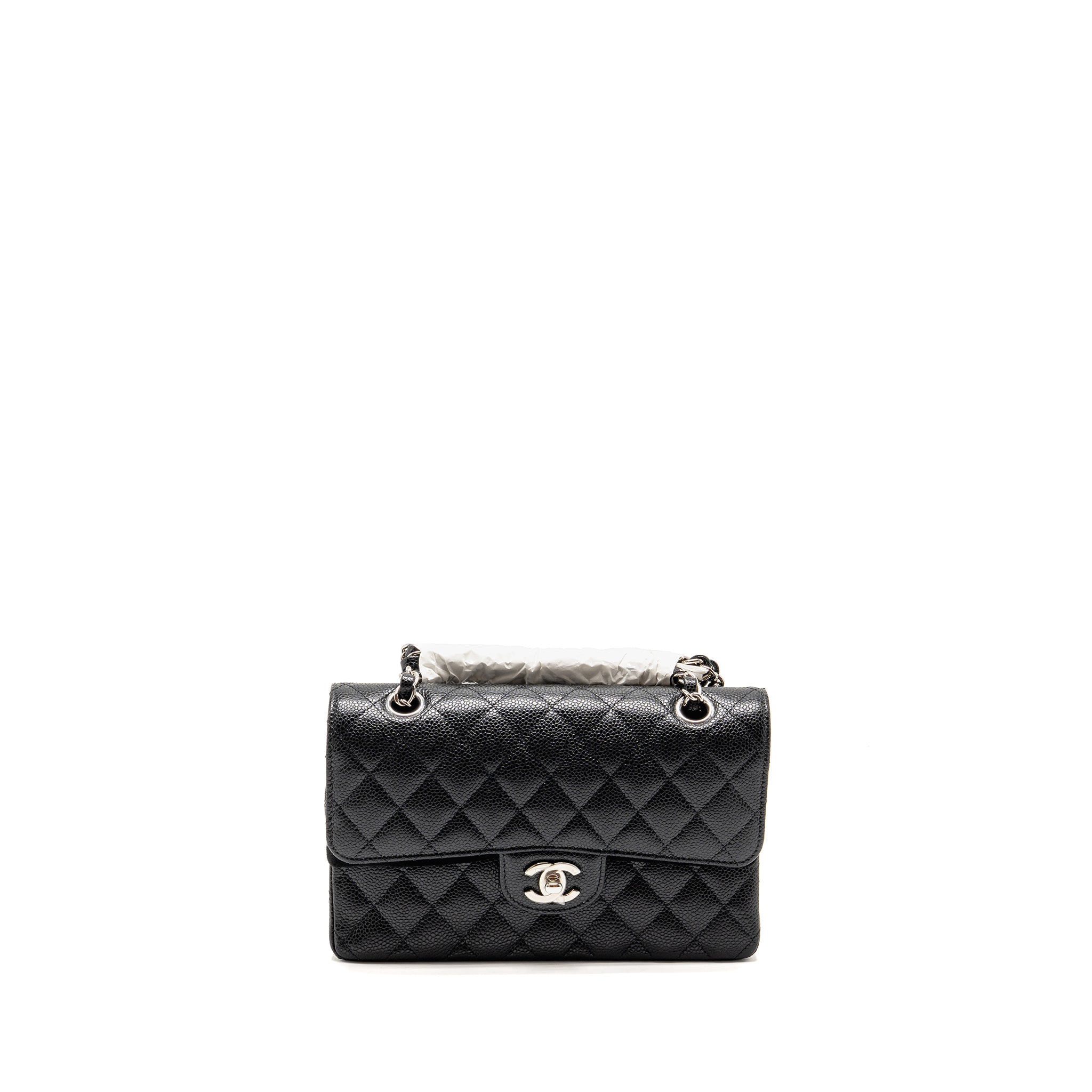 CHANEL SMALL CLASSIC DOUBLE FLAP BAG CAVIAR BLACK SHW