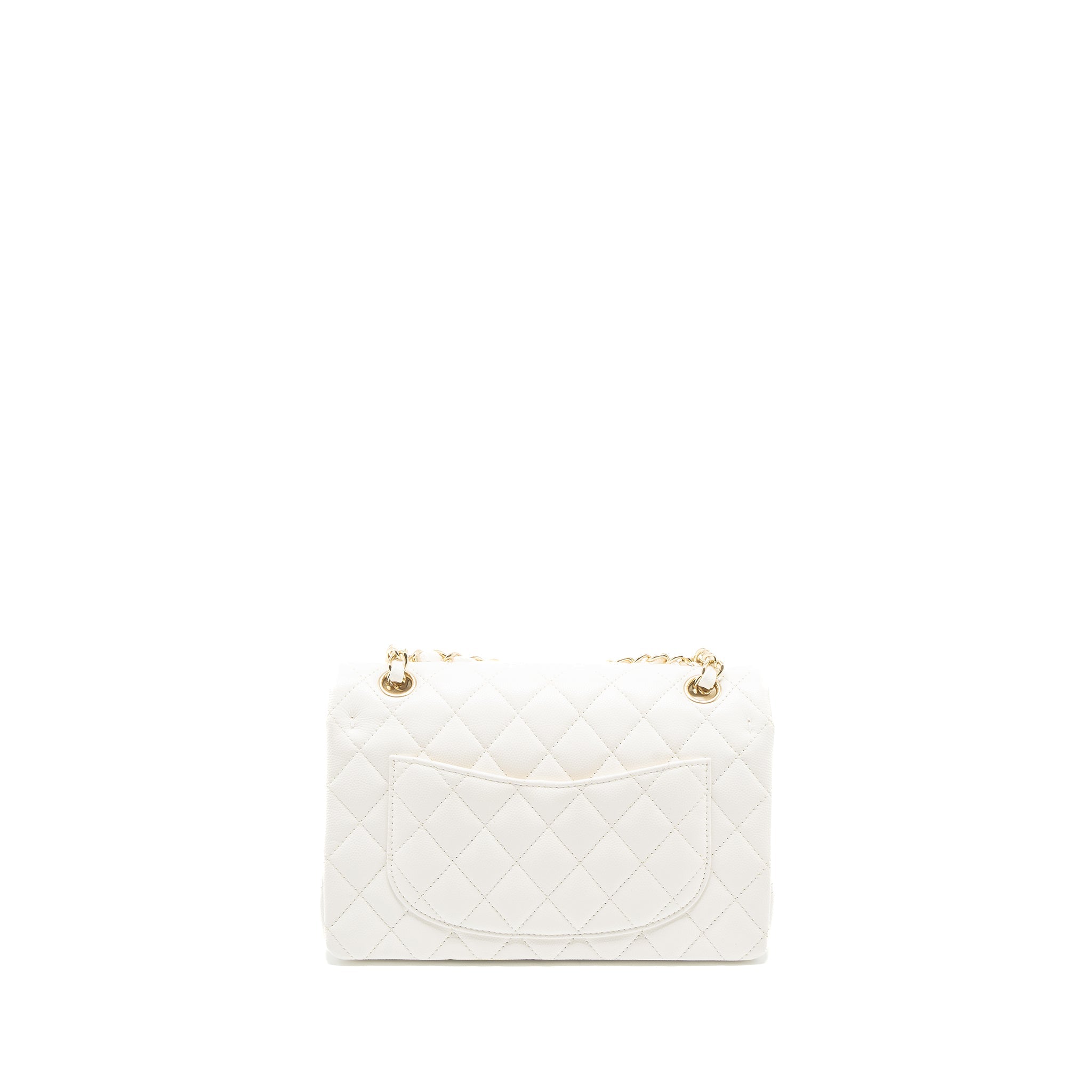 CHANEL SMALL CLASSIC DOUBLE FLAP BAG CAVIAR WHITE LGHW (MICROCHIP)