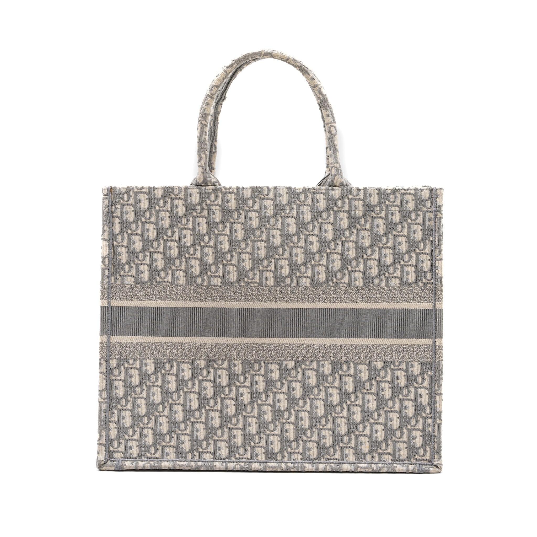 DIOR LARGE BOOK TOTE DIOR OBLIQUE EMBROIDERY ECRU/ GREY