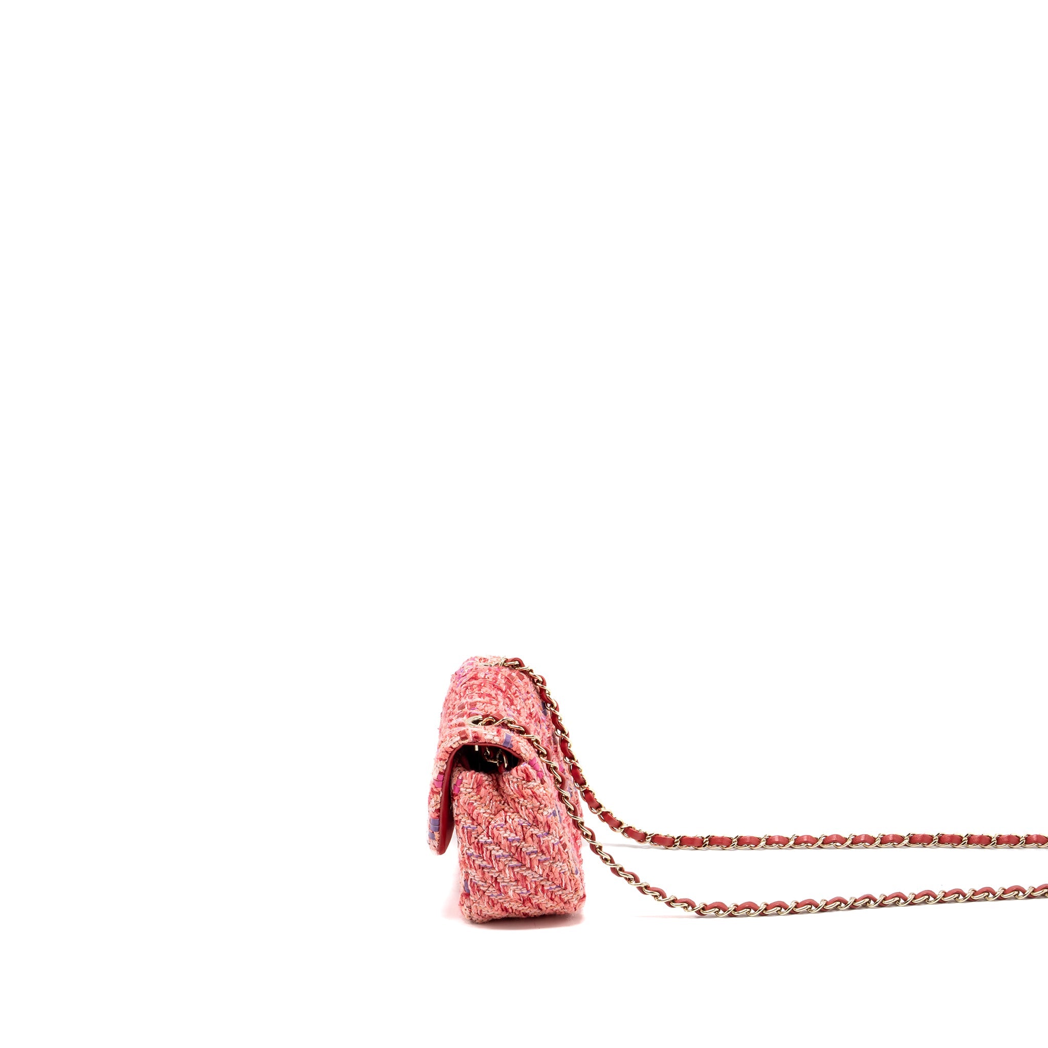 CHANEL MINI RECTANGULAR FLAP BAG TWEED MULTICOLOUR PINK LGHW (MICROCHIP)