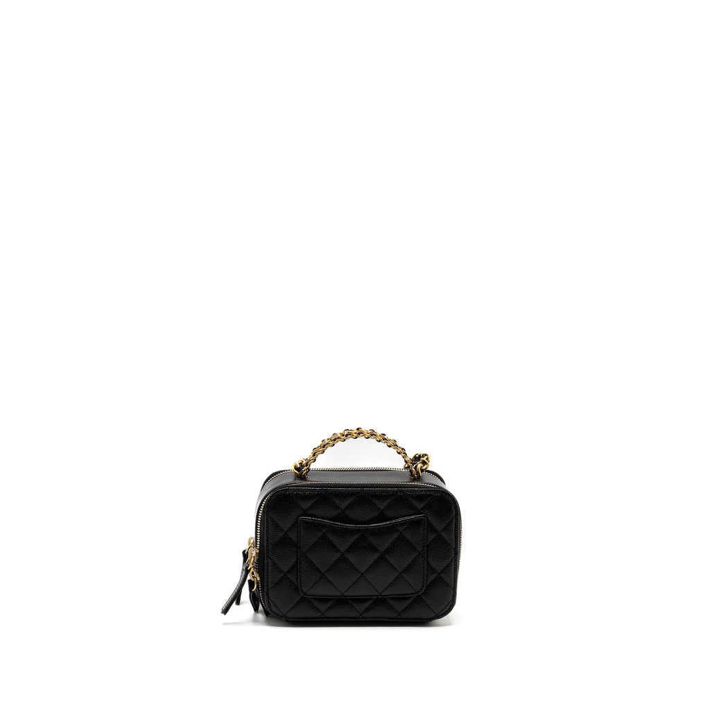 CHANEL 22S LETTER TOP HANDLE SMALL VANITY CASE CAVIAR BLACK BRUSHED GHW (MICROCHIP)