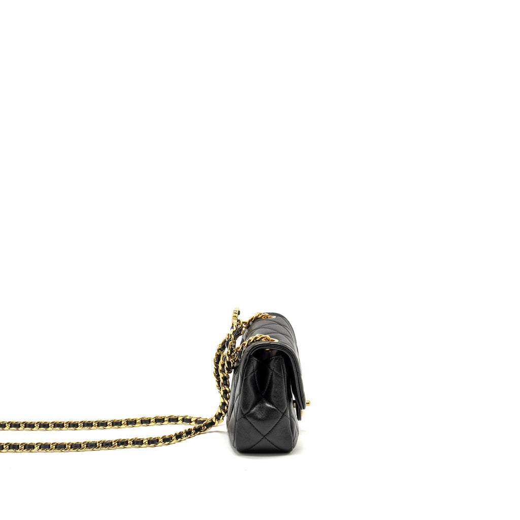 CHANEL 23C ROUND HANDLE MINI SQUARE FLAP BAG LAMBSKIN BLACK GHW (MICROCHIP)