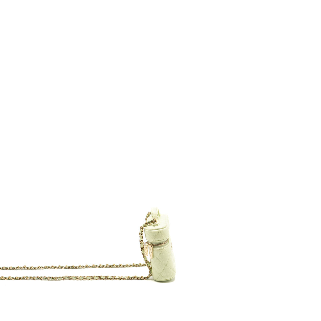 CHANEL MINI VERTICAL VANITY WITH CHAIN CAVIAR LIGHT GREEN LGHW
