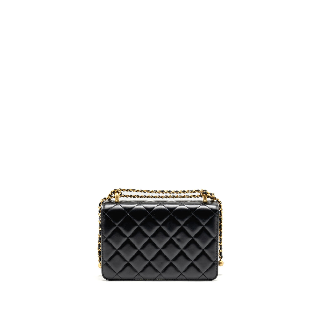 CHANEL GOLD CRUSH FLAP BAG CALFSKIN BLACK GHW (MICROCHIP)
