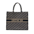 DIOR LARGE BOOK TOTE ECRU AND BLUE DIOR OBLIQUE EMBROIDERY