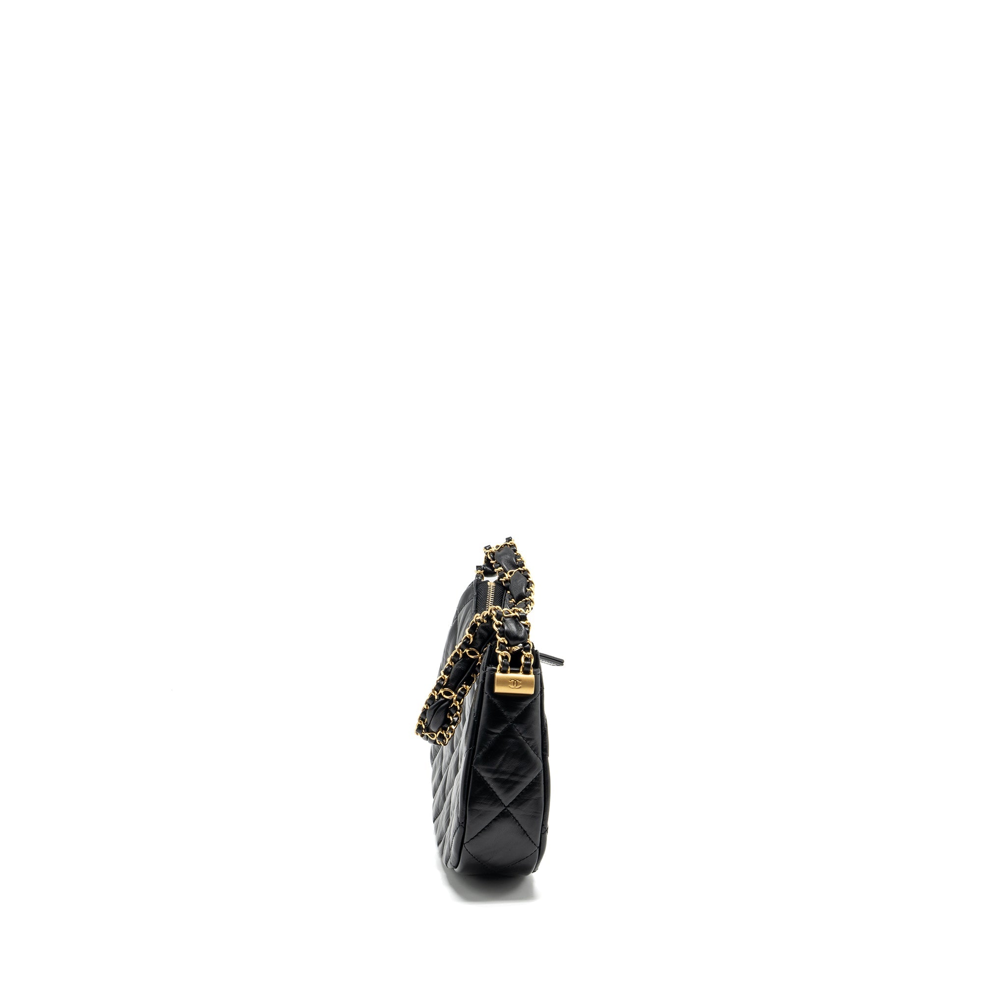 CHANEL 23K HOBO SHOULDER BAG CALFSKIN BLACK GHW (MICROCHIP)