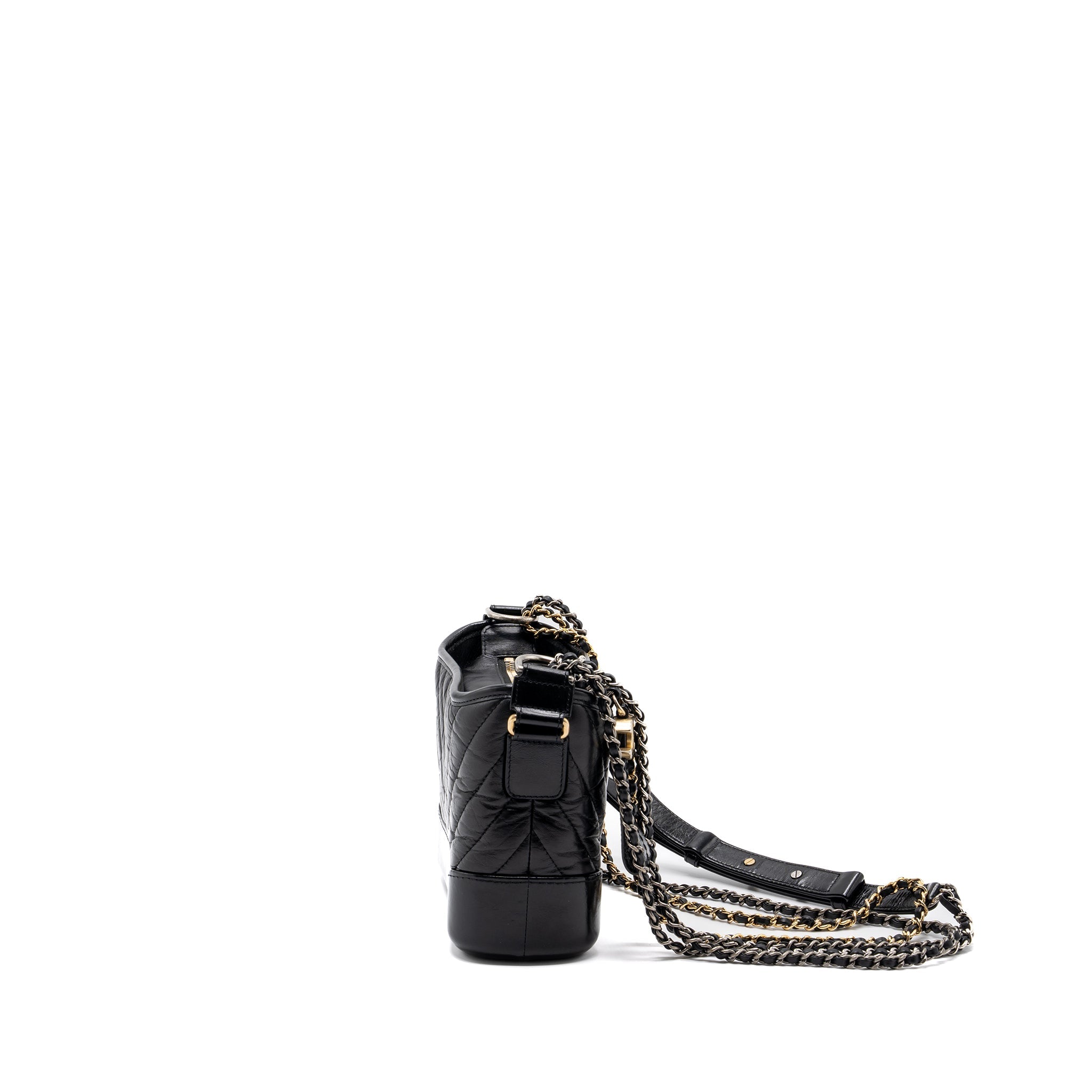 CHANEL SMALL GABRIELLE HOBO BAG CHEVRON AGED CALFSKIN BLACK MULTICOLOUR HARDWARE