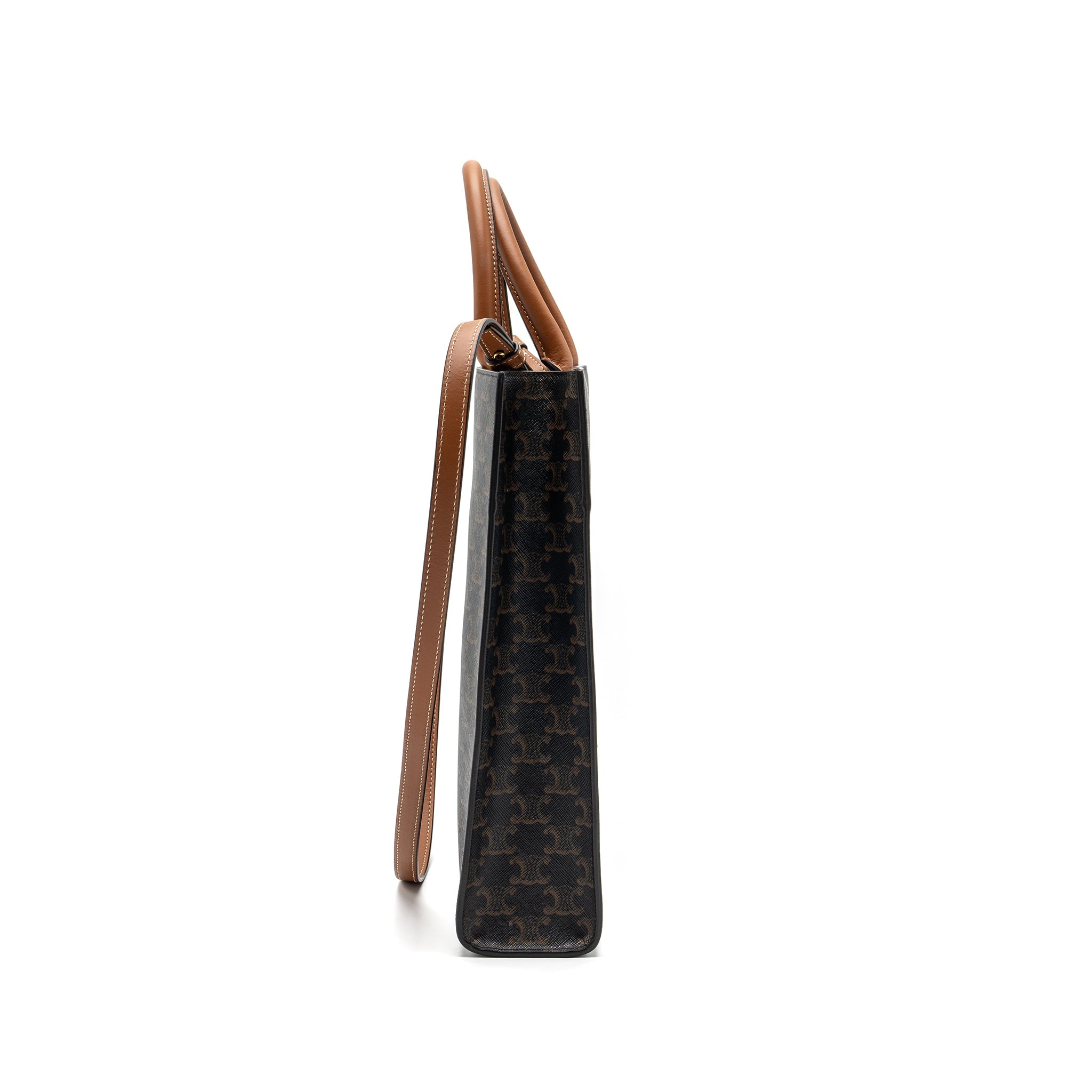 CELINE CABAS VERTICAL IN TRIOMPHE CANVAS AND CALFSKIN TAN GHW