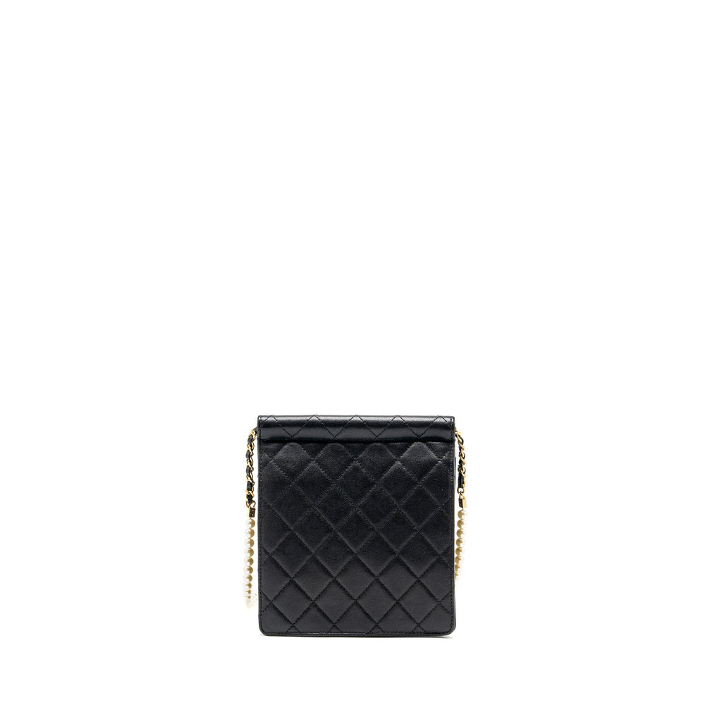 CHANEL PEARL CHAIN QUILTED VERTICAL FLAP BAG LAMBSKIN BLACK GHW