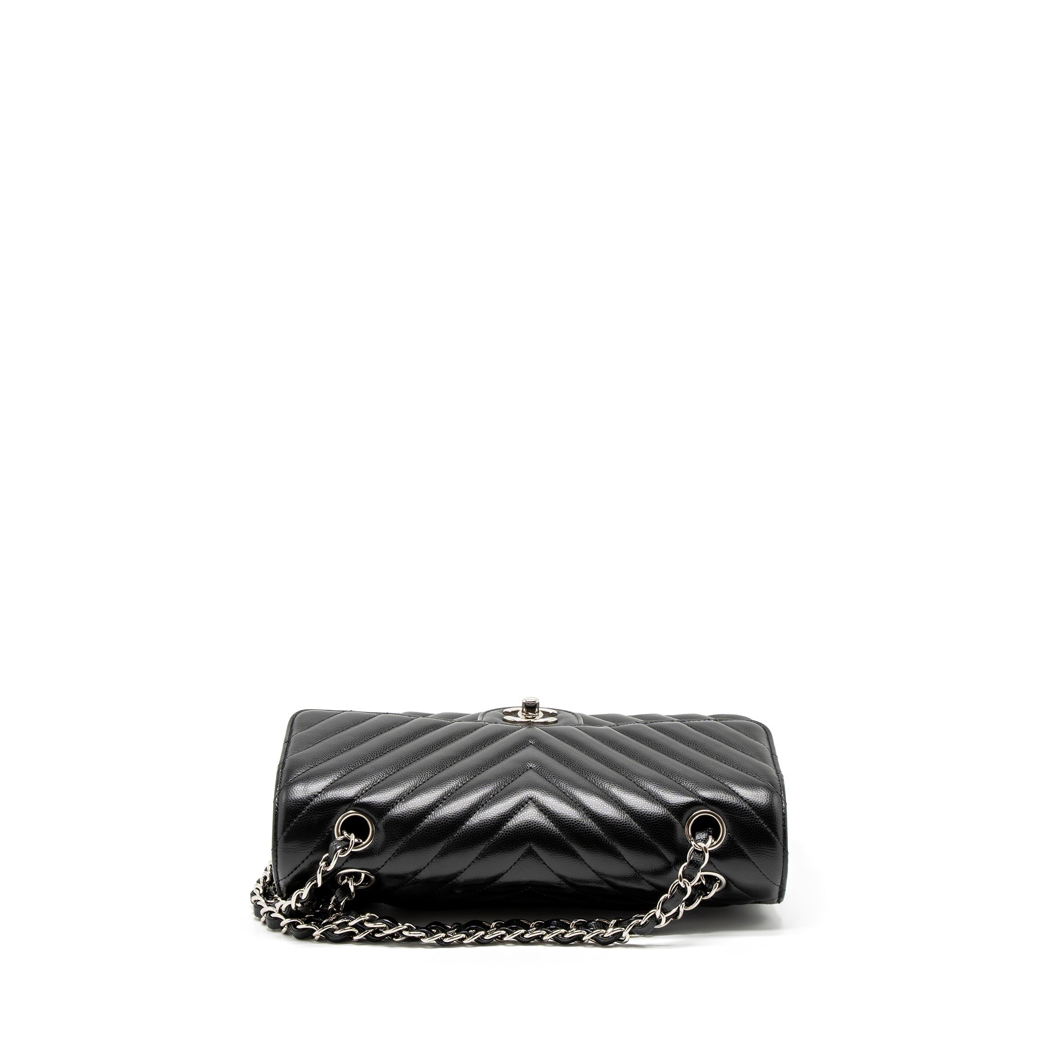 CHANEL MEDIUM CLASSIC DOUBLE FLAP BAG CHEVRON CAVIAR BLACK SHW