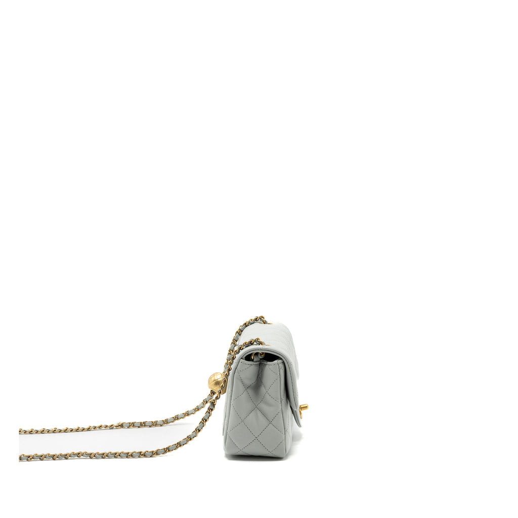 CHANEL 23C PEARL CRUSH MINI SQUARE FLAP BAG LAMBSKIN GREY GHW (MICROCHIP)