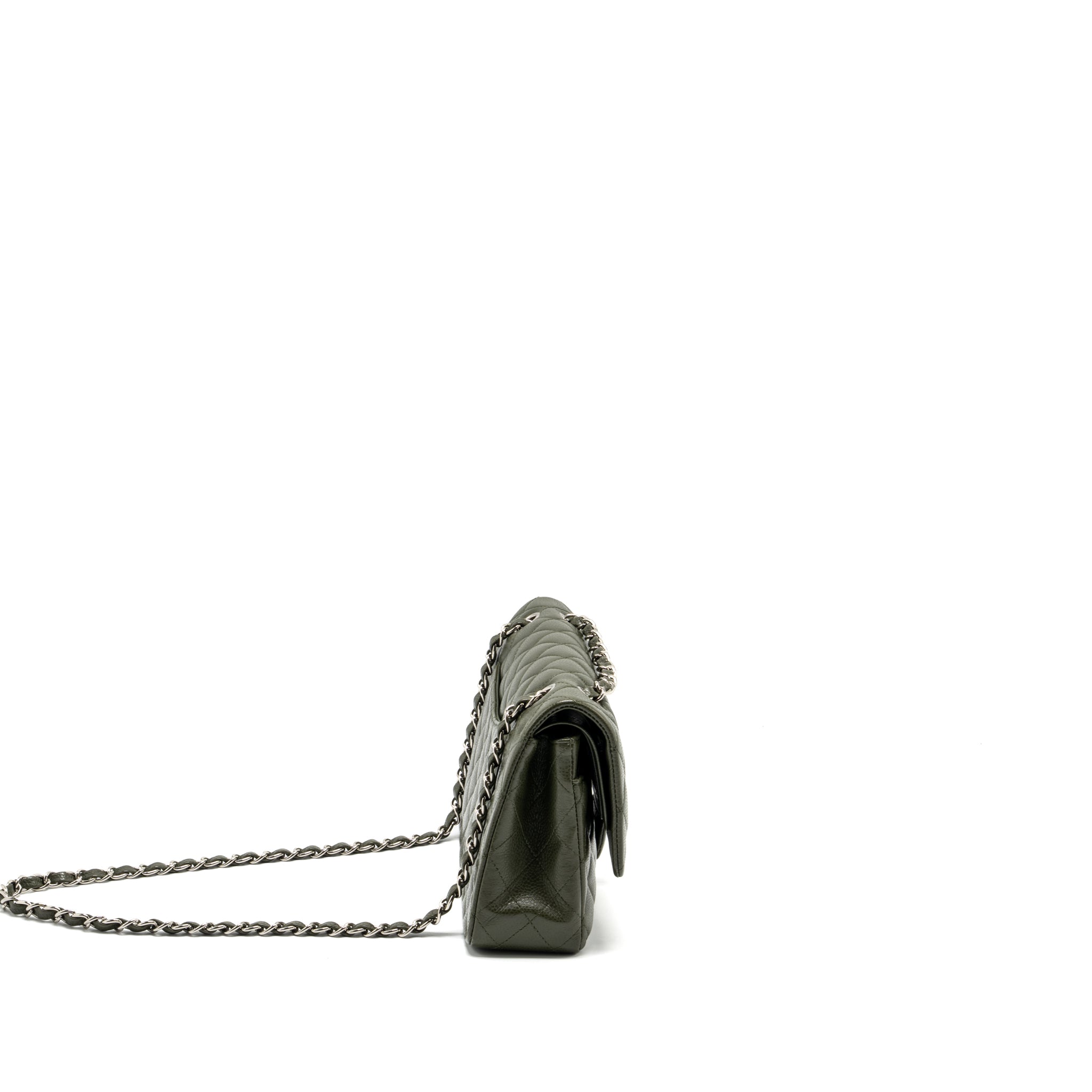 CHANEL MEDIUM CLASSIC DOUBLE FLAP BAG CAVIAR OLIVE GREEN SHW