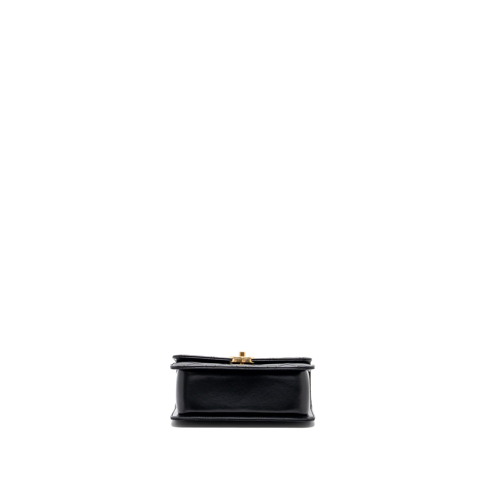 CHANEL 24C GOLD CRUSH MINI FLAP BAG CALFSKIN BLACK GHW  (MICROCHIP)
