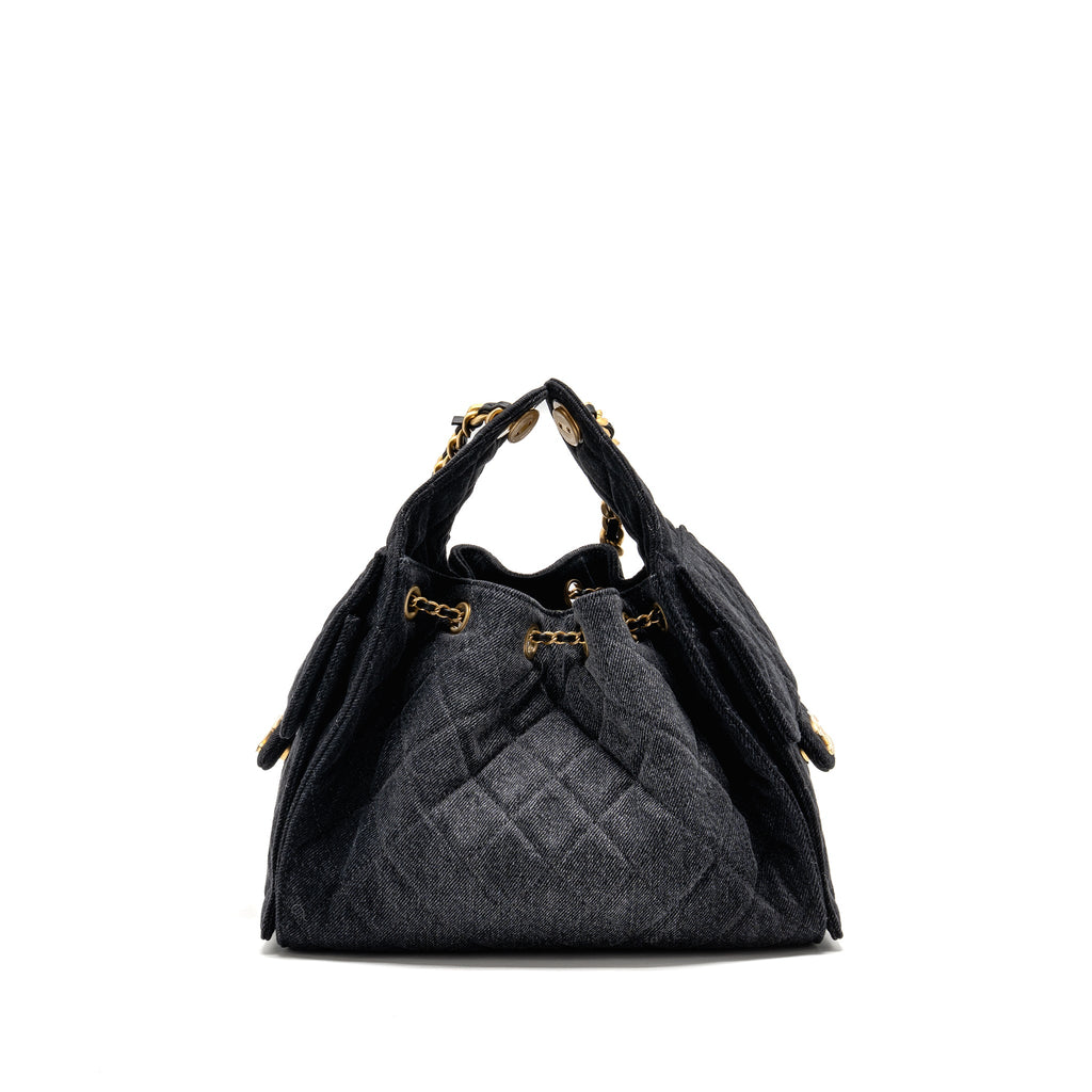 CHANEL SMALL 25 BAG WASHED DENIM BLACK GHW (MICROCHIP)