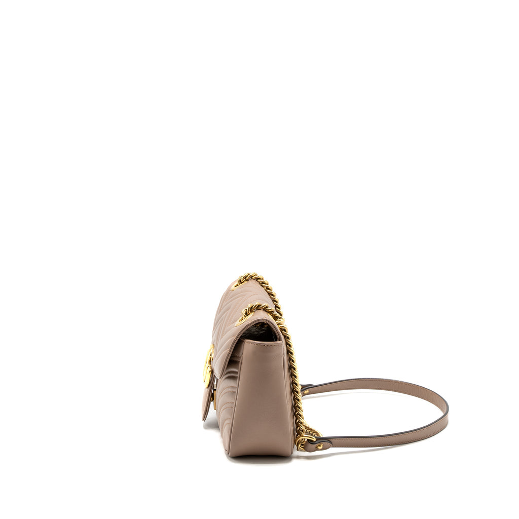 GUCCI SMALL GG MARMONT BAG CALFSKIN BEIGE BRUSHED GHW