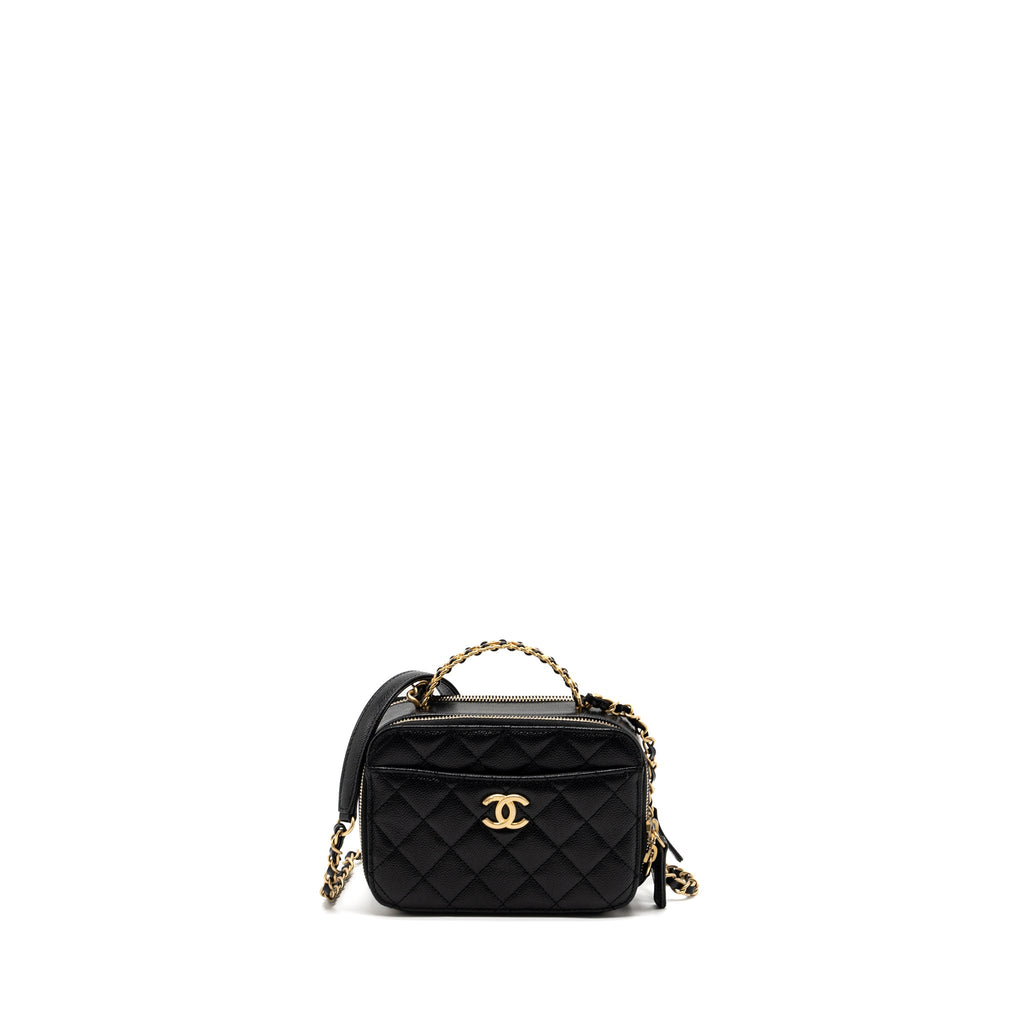CHANEL 22S LETTER TOP HANDLE SMALL VANITY CASE CAVIAR BLACK BRUSHED GHW (MICROCHIP)