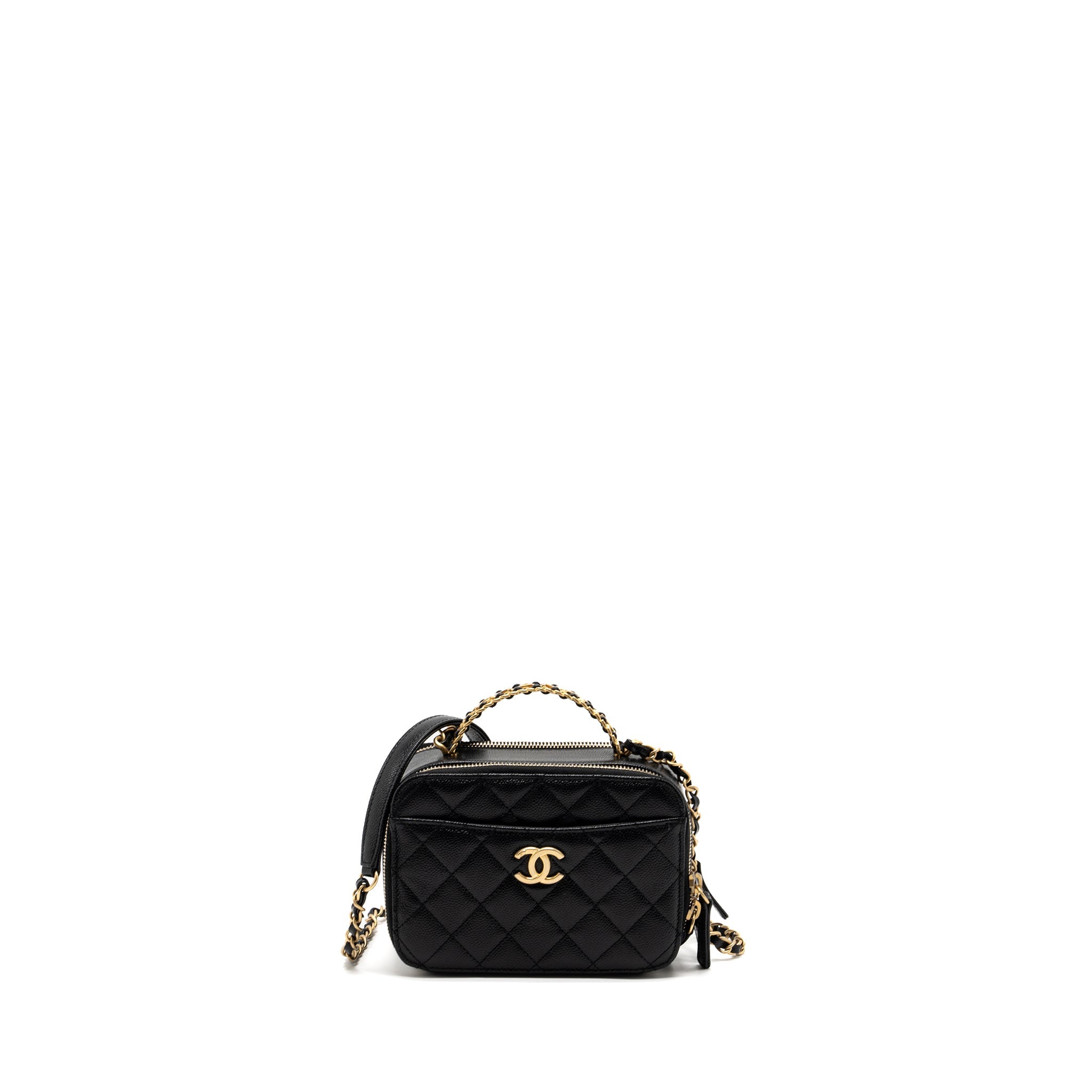 CHANEL 22S LETTER TOP HANDLE SMALL VANITY CASE CAVIAR BLACK BRUSHED GHW (MICROCHIP)