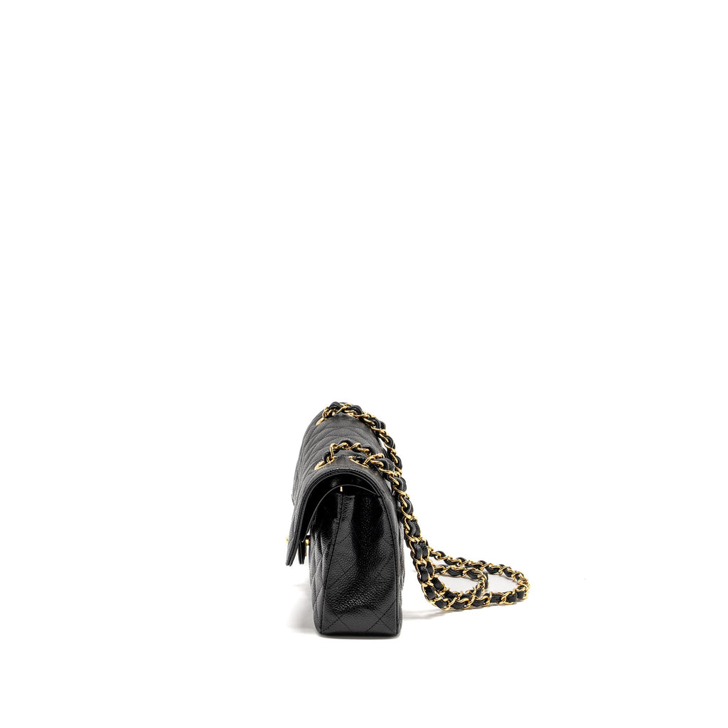 CHANEL SMALL CLASSIC DOUBLE FLAP BAG CAVIAR BLACK GHW (MICROCHIP)