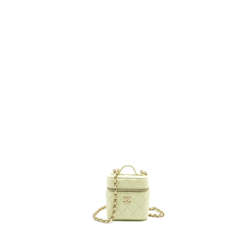 CHANEL MINI VERTICAL VANITY WITH CHAIN CAVIAR LIGHT GREEN LGHW