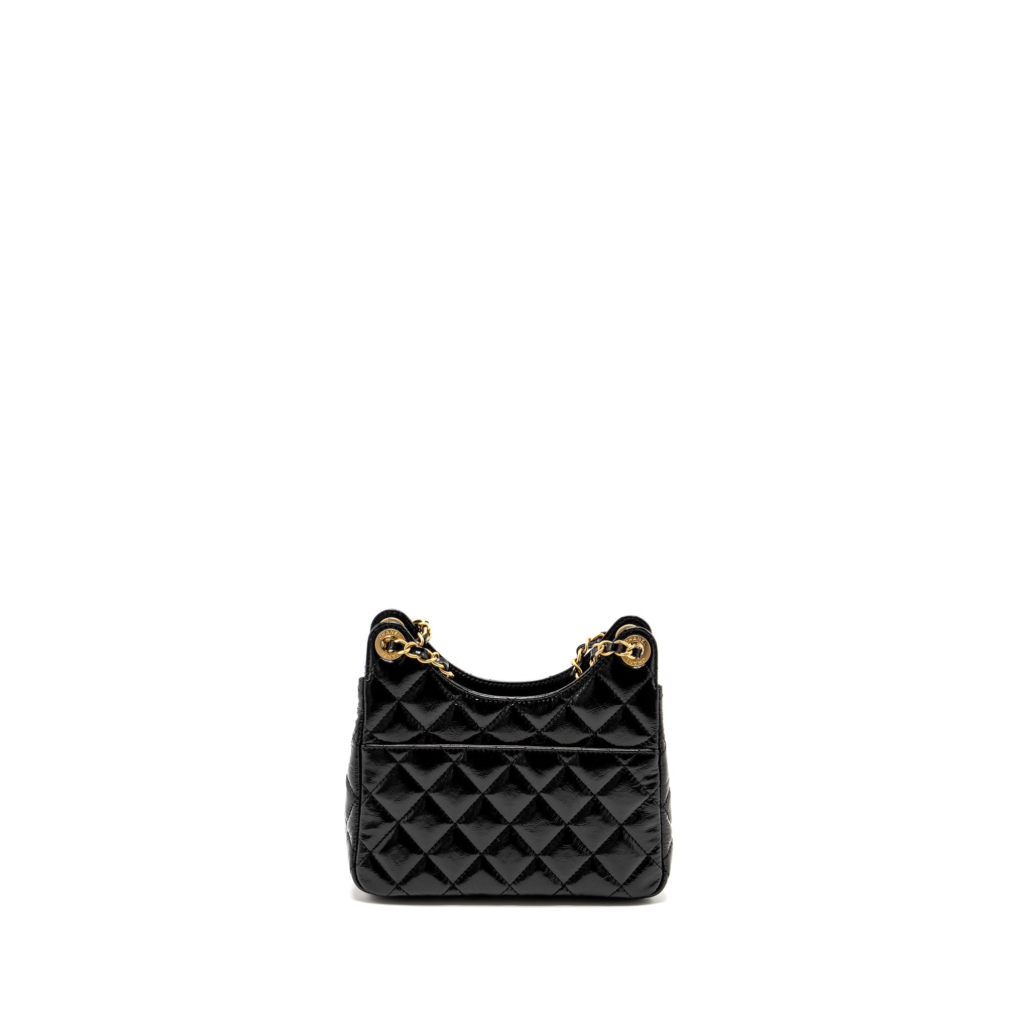 CHANEL 23C SMALL HOBO BAG SHINY CALFSKIN BLACK BRUSHED GHW(MICROCHIP)