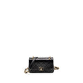 CHANEL ENAMEL CC LOGO QUILTED RECTANGULAR FLAP BAG LAMBSKIN BLACK LGHW