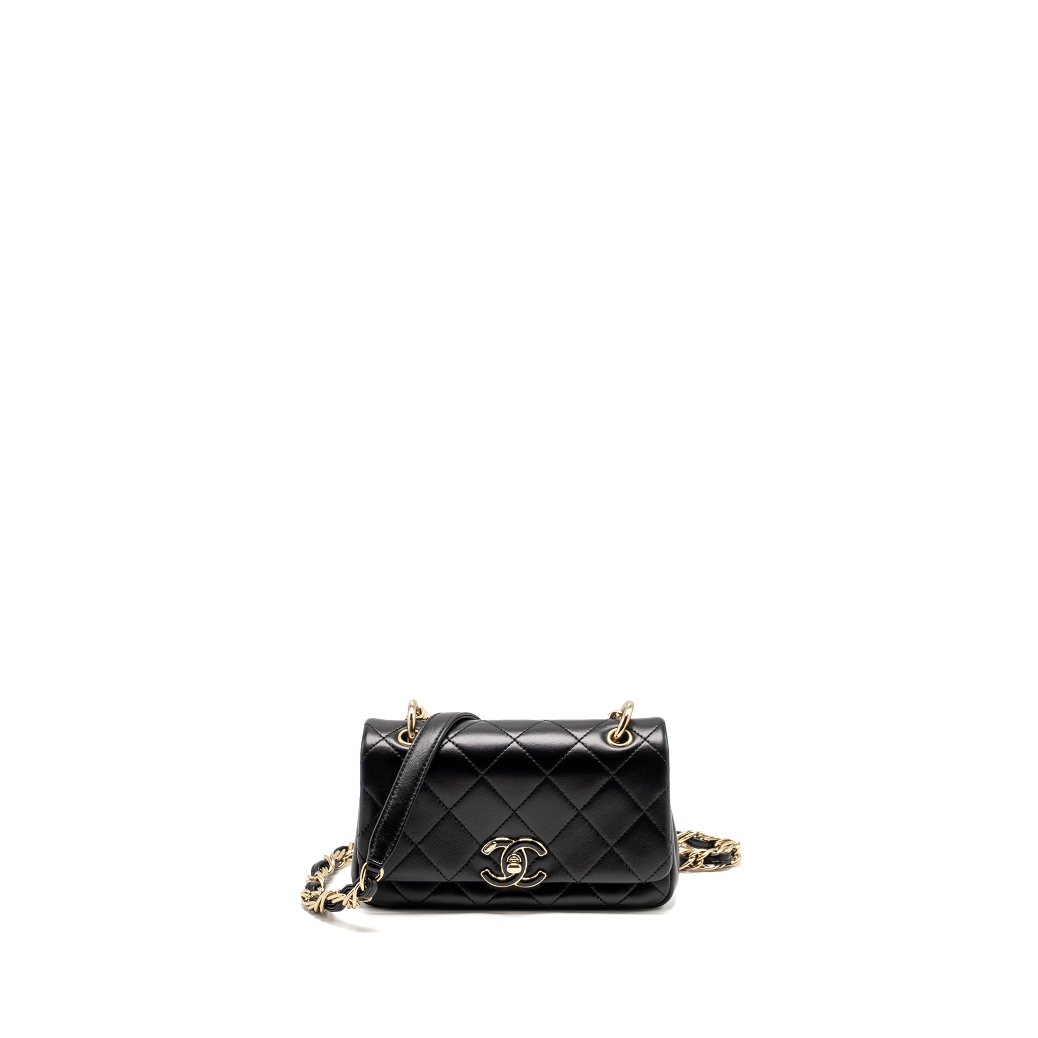 CHANEL ENAMEL CC LOGO QUILTED RECTANGULAR FLAP BAG LAMBSKIN BLACK LGHW