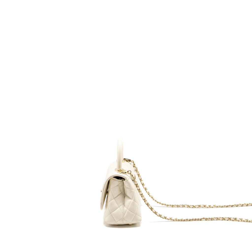 CHANEL MINI COCO HANDLE CAVIAR WHITE LGHW (MICROCHIP)