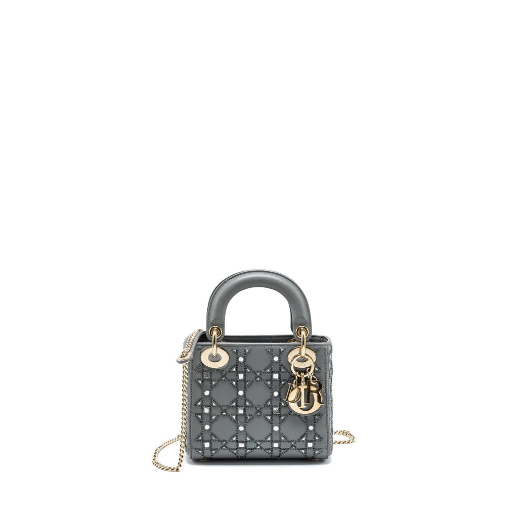 DIOR MINI LADY DIOR LIMITED EDITION LAMBSKIN GREY LGHW