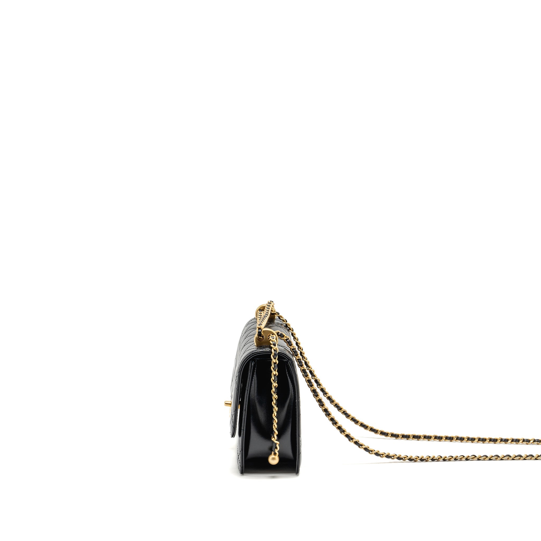 CHANEL GOLD CRUSH FLAP BAG CALFSKIN BLACK GHW (MICROCHIP)